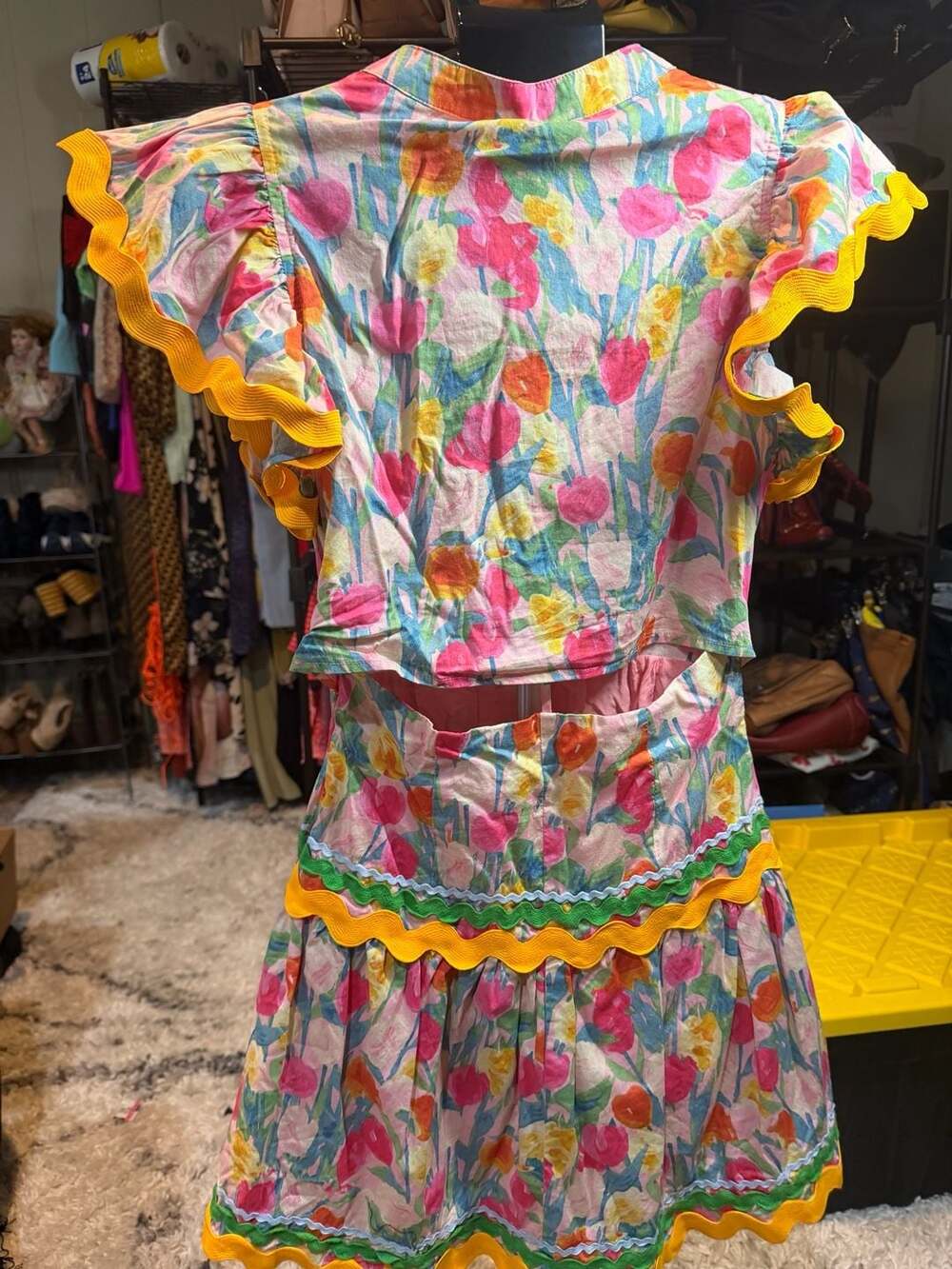 Entro Floral Pattern Ric Rac Trim Ruffle Sleeve Dress - Picture 4 of 6